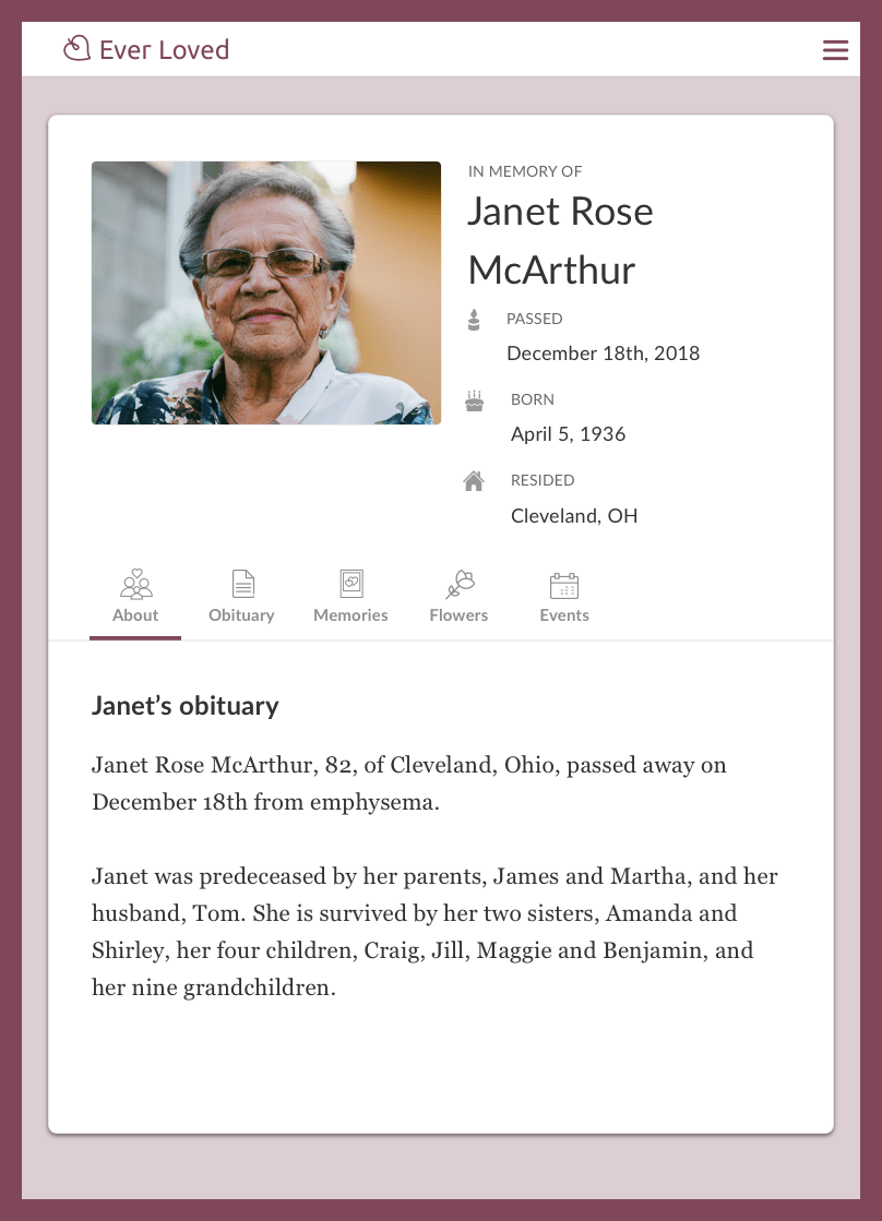Short obituary example